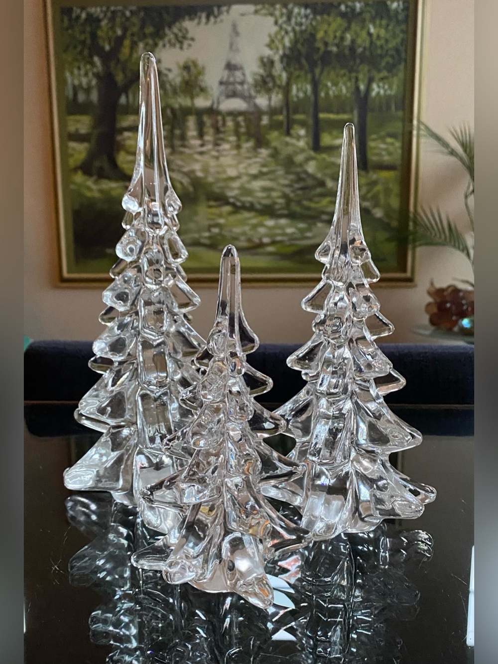 VTG Silvestri Clear Art Glass Christmas Tree Figurines Sculptures 3 Sizes *read